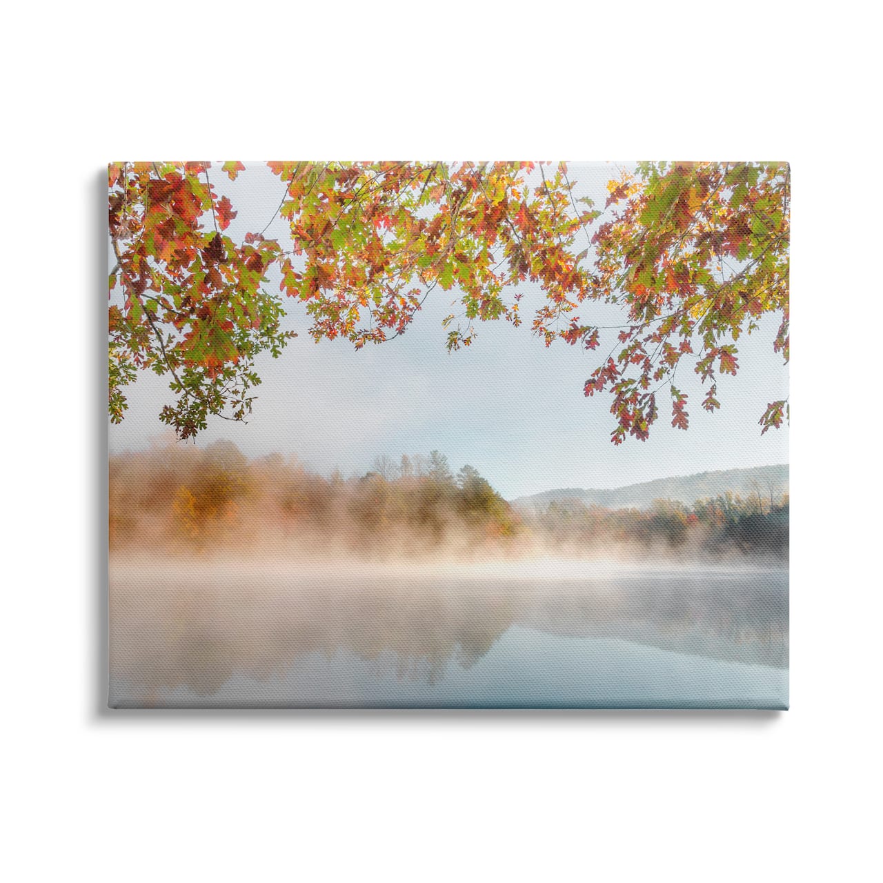 Stupell Industries Foggy Autumn Lake Landscape Fall Tree Leaf Overhang Canvas Wall Art